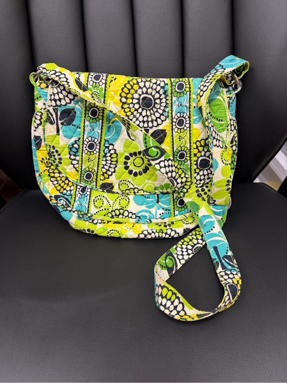 Vera Bradley Quilted Floral Crossbody in Lime Green & Teal